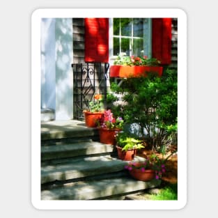 Bristol RI - Flower Pots and Red Shutters Sticker